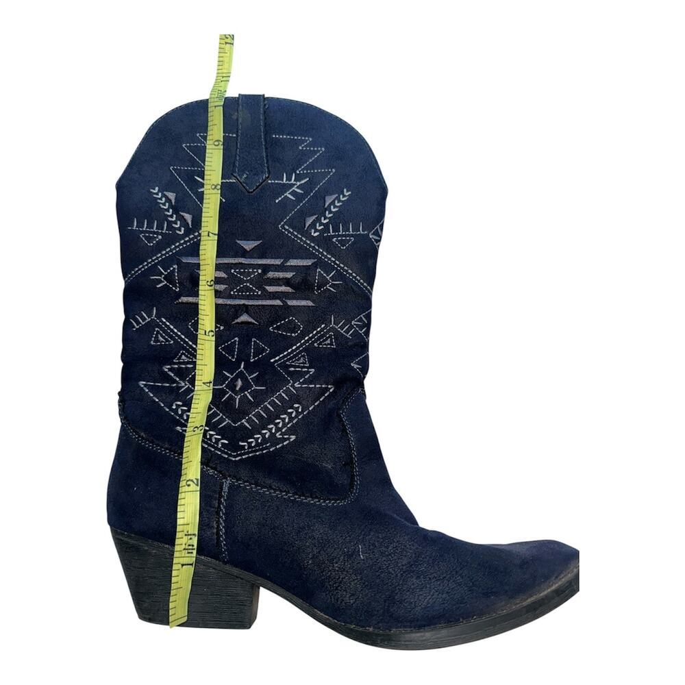 Women’s Navy Blue Aztec Embroidered Western Faux Suede Cowboy Boots Sz 9.5 - Picture 5 of 7